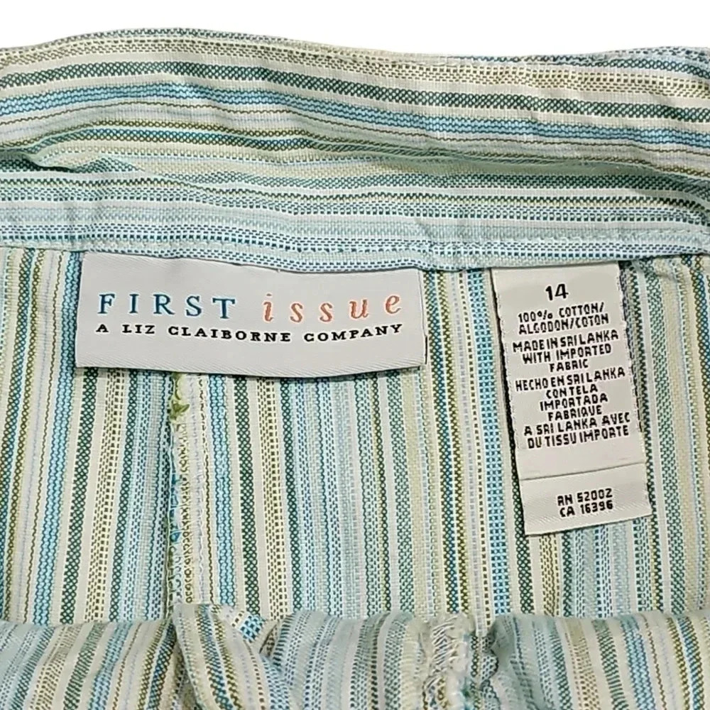 Liz Claiborne Womens Size 14 Skort Blue Green Stripe Cotton Y2K Preppy - Picture 4 of 7